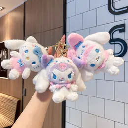 Portable Plush Toys Keychain Cartoon Cute Melody Kuromi Kitty Plush Doll Nyckelringar Handväska bil Key Decoration Key Ring Girl Gift