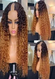 30-дюймовый Ombre Honey Blonde Kinky Curly U-образный парик 100 человеческих волос Индийский Remy 250 Плотность Glueless Полные машинные полупарики4185976