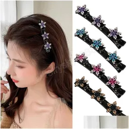 Hårklämmor Barrettes Sweet Korean Style Acrylic Crystal Flowers Braid Hairpins For Women Girl Clip Bangs Sidan tillbehör Drop Del Dhtnm