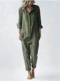 Bawełniany kombinezon seksowna vintage romper długi spodni Slim Bodycon Jumpsuits Rleeve Army Green Solid Casual Cargo Pants 240301