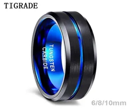 Tigrade 6810mm Blueblack Erkek Tungsten Karbür Yüzük Mavi Hat Tasarımı Kadınlar İçin Düğün Nişan Yüzükleri Moda Boyutu 6 17 22024172482