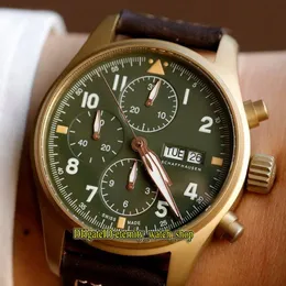 ZF Versão Top Pilot Spitfire Fighter Series Bronze Case 387902 Mostrador Luminoso ETA A7750 Cronógrafo Mecânico Mens Watch Stopwatc247B