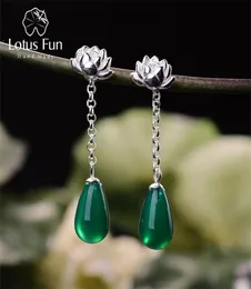 Lotus Fun Real 925 Sterling Silver Earrings Natural Agate Handmade Fine Jewelry Water Drop For Women Brincos 2106248495904
