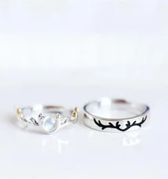 Sole Memory Moonstone Antlers Couple Cute 925 Sterling Silver Female Resizable Opening Rings Sri597 Q07086141033