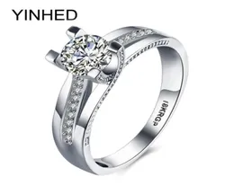 Bröllopsringar Yinhed Luxury 7mm Cz Diamant för kvinnor Vitt guldfyllda förlovningsring smycken Stamp 18KRGP ZR1969447096