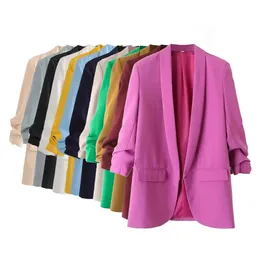 PB ZA Spring and Autumn Urban Leisure Versatile Candy Womens Pleated Sleeve Blazer 240220