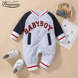 Jumpsuits Spring Summer Baby Boy Clothes Baby Baseball Uniform Letter Print Jumpsuit för vänliga nyfödda overaller Spädbarnskläder Baby Romper L240307