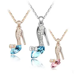 Pendant Necklaces Fashion Austria Crystal Shoes Pendants Necklace Sier Gold Chains Ladies Rhinestones High-Heeled Shoe Charms Necklace Dhc7Q