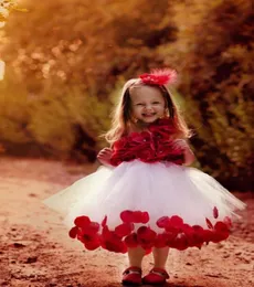 Pinterest Popular Tutu Flower Girl Dresses Sleeveless Kids Wear Red Applique Wedding Gowns Kate Tea Length Little Girl Flower Dres7122052