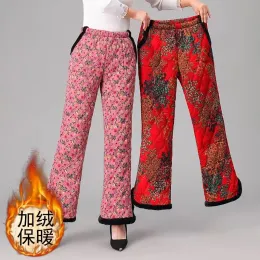 Capris veludo quente calças de pelúcia 2023 novo grosso impresso feminino inverno casual solto calças largas perna mãe calças de algodão estilo chinês 5xl