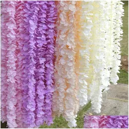 Dekoracyjne kwiaty wieńce 20pcs 1m/2M Wisteria Garland Artificial Silk Flower Vine do domu dekoracja ogrodu ślubnego rattan hangin dhiu2