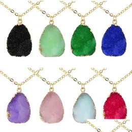 Pendant Necklaces Update Imitate Irregar Natural Stone Pendant Necklace Quartz Crystal Gold Chain Necklaces Fashion Jewelry Drop Deliv Dhpyo