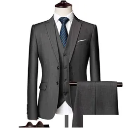 Men'S Suits & Blazers Mens Suits Blazers 2023 Business Casual 3 Piece Suit Set For Weddings Big Size And Tall Slim Fit Blazer Jacket Dhwd6