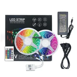 Tiras LED LED Luzes de Tira RGB 5050 SMD Fita Flexível À Prova D 'Água Luz 10m Fita Diodo DC 12V Controle Bluetooth com Caixa de Varejo Drop Dhhu1