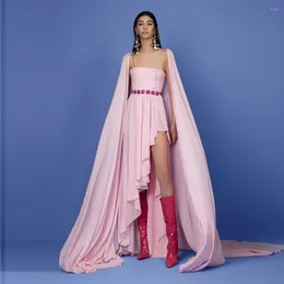 Casual klänningar Elegant rosa asymmetriska chiffong långa kvinnor maxi med jackor 2 stycken kvinnliga klänningar för att festa