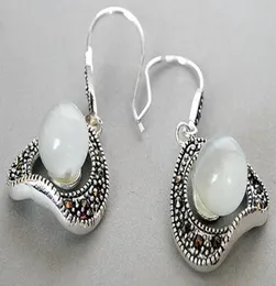 Vintage de plata de ley 925 de 10 mm Plata Blanco jade redondo cuentas pendientes 15quot1488392