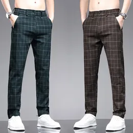 MINGYU Brand Clothing Classics Plaid Pants Men Business Grey Green Party Work Retro Spring Summer Casual Trousers Male 2838 240305
