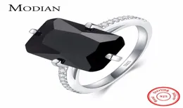 Modian wysokiej jakości solidny 925 szterling Pierścień dla kobiet moda czarna krystaliczna luksusowa biżuteria palec srebrne pierścienie ANEL4880912