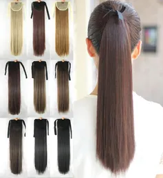 Sara 55cm22quot cordão clipe reto em rabo de cavalo extensão de cabelo peças de cabelo trança rabo de cavalo sintético 6392791