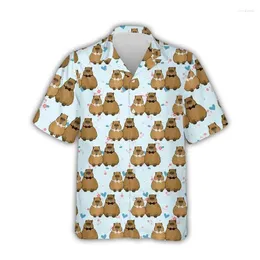 Mäns casual skjortor fashionabla kawaii capybara mönstrad skjorta 3d tryckt hawaiian strand kortärmad y2k söt lapel