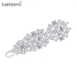 Grampos de cabelo Luoteemi Top Quality Clear Cubic Zirconia Francês Barrette Clipe para Noiva Casamento Nupcial Jóias Festa Headpiece