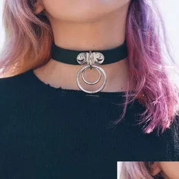 Chokers Atualização Duplo O Anel Gargantilha Colar Ajustável Pu Colares Colar Mulheres Moda Jóias Gota Entrega Jóias Colares Pend Dhutu