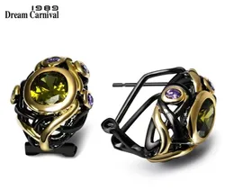 DreamCarnival 1989 CZ Stud Earring Olivine Purple Gold Cother Gothic Black Wedding Jewelry Mulheres Brincos女性E023 2106168941576