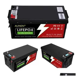 Batterier Fabrik Direct LifePo4 12V Batteri 12V200AH med blå tandlitiumjon för hushållsapparater/PLTAIC Energy Storage Drop Deliv Dh43H