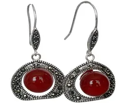 Speciell vintage 925 de 10 mm de plata rojo naturliga cuentas jade joyas pendientes gancho de 112quot1586946