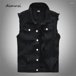 남자 조끼 Dimusi Vintage Design Mens Denim Retro Sleeveless Jackets 남성 찢어진 구멍 장 작업 양복 조끼 사냥 의류