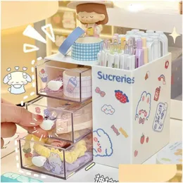 Pencil Cases Wholesale Pencil Cases Cute Pen Holder Storage Organizer Boxes With Der Cosmetic Rack Kawaii Desk Accessories Girls Offic Dhrre