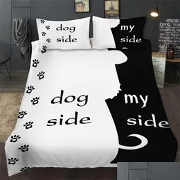 Conjuntos de cama Bonenjoy Preto e Branco Cor Bedding Set Casais Dog Side My King Queen Single Double Twin Fl Tamanho 210716 Drop Delivery Dhn5Z