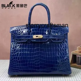 Genuine Leather Handbag LL Black High Crocodile Skin Electric Light Blue Three Piece Leather Bag 30 Fashion High end Womens Bag
