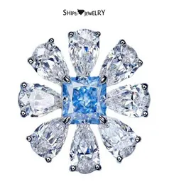 Shipei Luxury 925 Sterling Silver Crushed Ice Cut High Carbon Diamond Engagement Fine Jewelry 18K Gold Plated Flowers Ring Gift 28515926