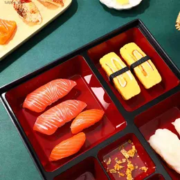 Bento-Boxen, mittelgroße Lunchbox, japanische Lunchbox, Behälter für die Zubereitung von Mahlzeiten, Sushi-Box, Bento-Box für Geschäftsessen (Abdeckung mit Holzmaserung), L240303