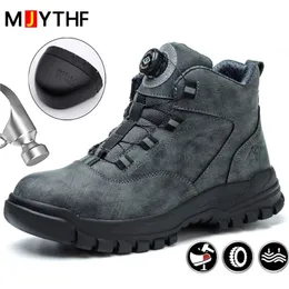 Botões rotativos botas de trabalho homens sapatos de dedo do pé de aço botas de segurança à prova de punctura sapatos de proteção à prova dwaterproof água sapatos indestrutíveis 240228