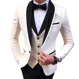 Abiti Nuovo Abito da sera da sposa 3 Pezzi Giacca + Pantaloni + Gilet Abito da uomo Set Moda Slim Fit Party Casual Blazer maschile Luxury Homme Costume