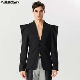 Män blazer solid lapel lång ärm en knapp streetwear oregelbundna kostymer män ihåliga utformade tunna rockar s-5xl incerun 240221