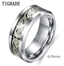 Tigrade 68mm Uomo Argento Colore Anello in carburo di tungsteno Fede nuziale di lusso Drago Intarsio Gioielli di moda Comfort Fit anel masculin 223641832