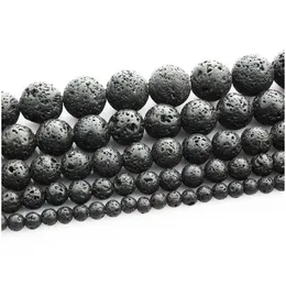 Stone Black Lava Volcanics Round Stone Loose Beads 4-12Mm For Dyi Jewelry Making Earring Bracelet Necklace Men Drop Delivery Jewelry Dhhny