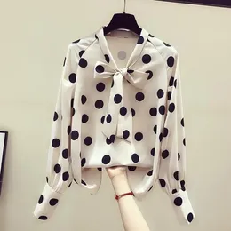 Blusas femininas blusa feminina polka dot chiffon camisa primavera outono retro menina manga longa solta topo blusas mujer de moda