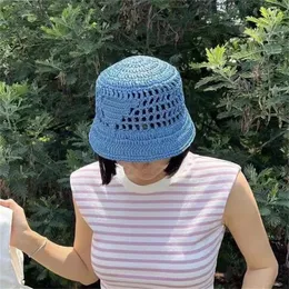 Frauen Strohhut Designer Eimer Hut Mode Sonnenhut Sommer handgemachte gewebte Hut Luxus P Stickerei Sunbonnet Mode Strand Hut Casual Caps