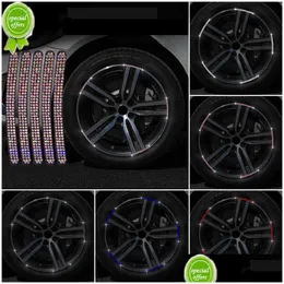 Interiördekorationer Nya 20st Bling Rhinestone Car Tire Rim Sticker Decorative Safety Warning Stripe Wheel Hub Accessories for Drop D DHMGF