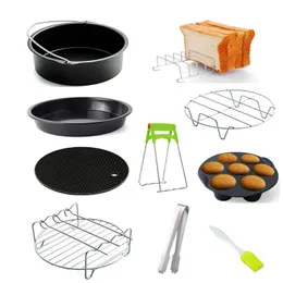 10pcs AirFryer Accessories 8/7/6 Inch Fit for Airfryer 4.2-5.8QT Baking Basket Pizza Plate Grill Pot Kitchen Cook Tool for Party 240227