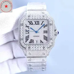 Luxus-Moissanit-Diamant-Watch-Out-Uhren Hip Hop Bust Down Unisex-Diamantuhr aus Edelstahl mit Nieten am Handgelenk Quadratisches Zifferblatt Uhren wasserdichte Uhren