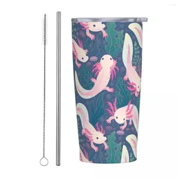 Tumblers Axolotl Tumbler Vacuum Isolated Travel Kawaii Salamander Kaffekoppar Kolv Rostfritt stål utomhusmuggar Spill Proof 20oz