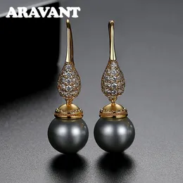 Aravant 925 Silver 18K Gold Water Drop Black Pearl Earring for Women Fashion Jewelry 240301