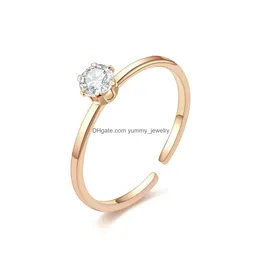 Anel Solitaire Anel de Aço Inoxidável Banda Ouro Cubic Zirconia Diamante Anéis de Casamento Para Mulheres Finas Moda Jóias Presente Dro Dhqzl