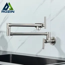 Pot Filler Double Joint Pip Folding Stretchable Swing Arm Wall Brass Kitchen kran Single Hole Two Handle Kitchen Sink Faucet 240301