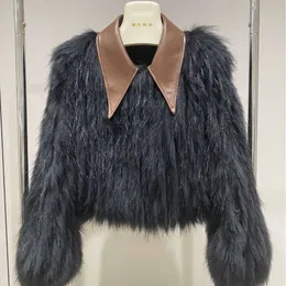 Haining 2023 New Western Fashionable Raccoon Hair Car Stripe Fur Coat Winter Short Suit Collar Looks Slim and Trendry 893268